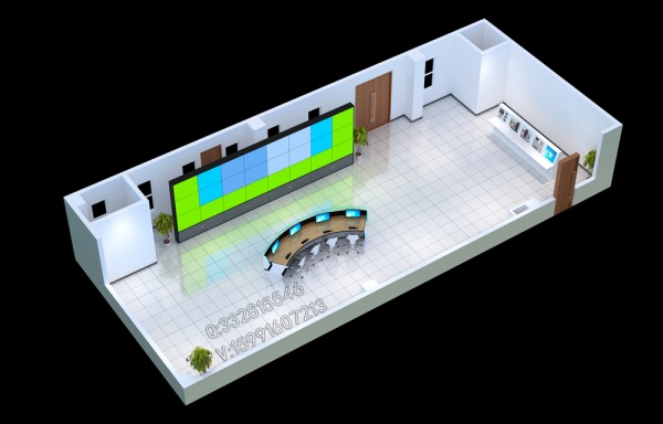 武汉拼接屏中控室效果图制作|升降屏会议室|监控机房效果图设计